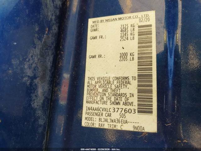 1N4AA6CVXLC377603 Nissan Maxima Sv Xtronic Cvt