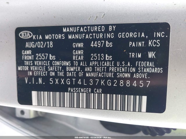 5XXGT4L37KG288457 KIA Optima Lx