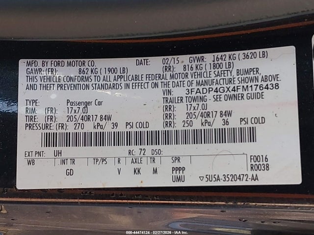 3FADP4GX4FM176438 Ford FIESTA ST