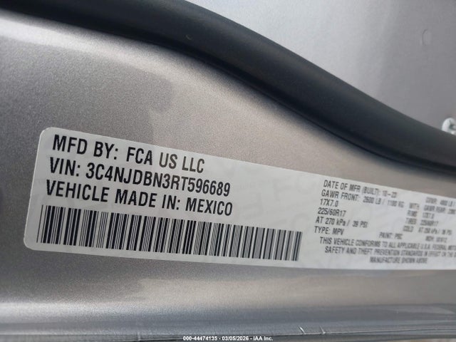 44474135 :رقم المزاد ، 3C4NJDBN3RT596689 vin ، 2024 Jeep Compass Latitude 4x4 مزاد بيع