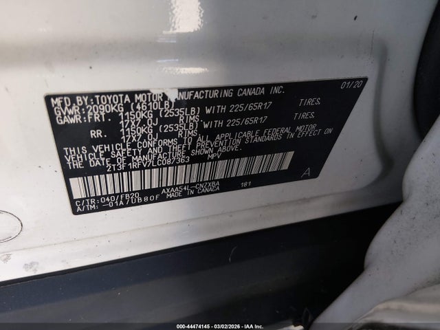 2T3F1RFV7LC087363 Toyota RAV4 LE