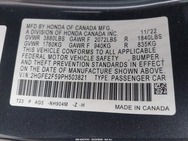 Honda Civic Sport 2023 2HGFE2F59PH503821 Image 9