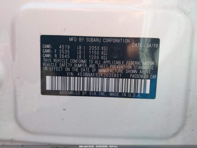 4S3BNAF62K3035801 Subaru Legacy 2.5i Premium