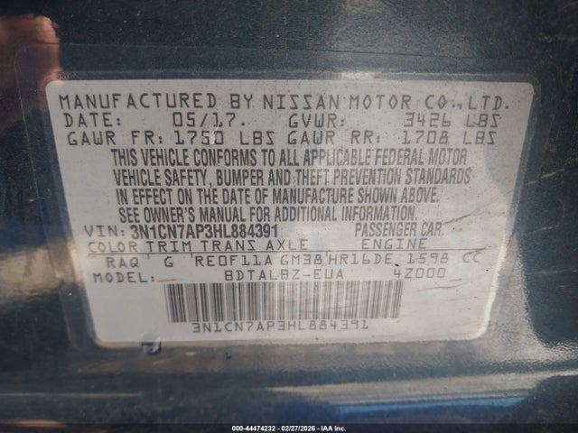 Nissan Versa 1.6 Sv 2017 3N1CN7AP3HL884391 Image 9