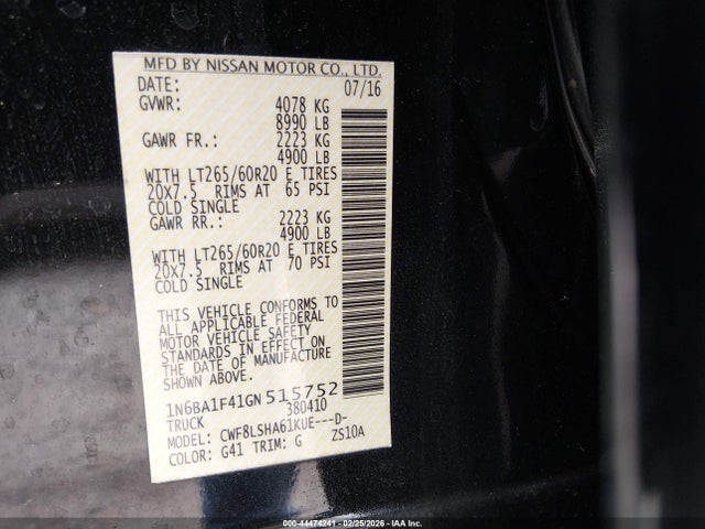 1N6BA1F41GN515752 Nissan Titan Xd Sv Diesel