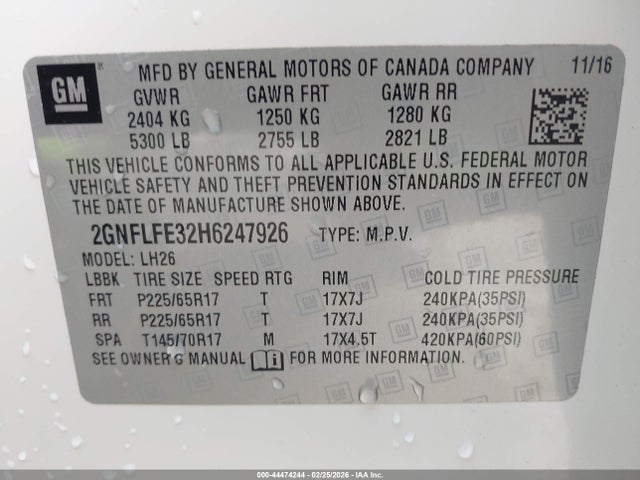Продаж на аукціоні авто 2017 Chevrolet Equinox Lt, vin: 2GNFLFE32H6247926, номер лоту: 44474244