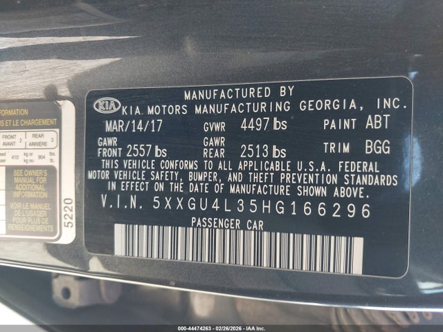 Aukcja sprzedaży 2017 Kia Optima Ex, vin: 5XXGU4L35HG166296, numer aukcji: 44474263