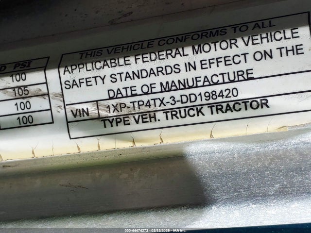 2013 Peterbilt 367 მანქანა იყიდება აუქციონზე, vin: 1XPTP4TX3DD198420, აუქციონის ნომერი: 44474273