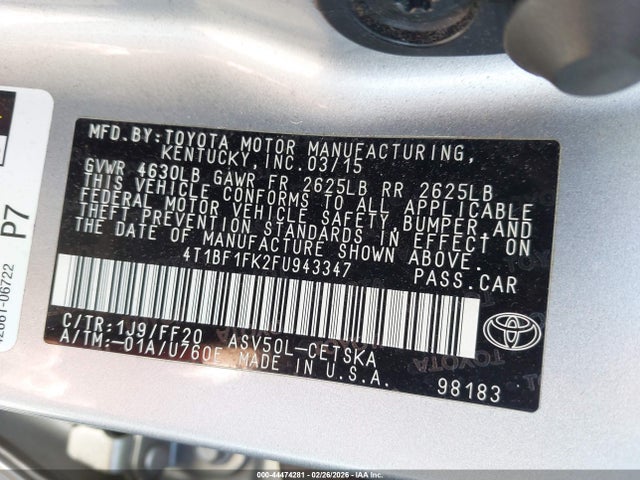 Toyota CAMRY SE 2015 4T1BF1FK2FU943347 Image 9