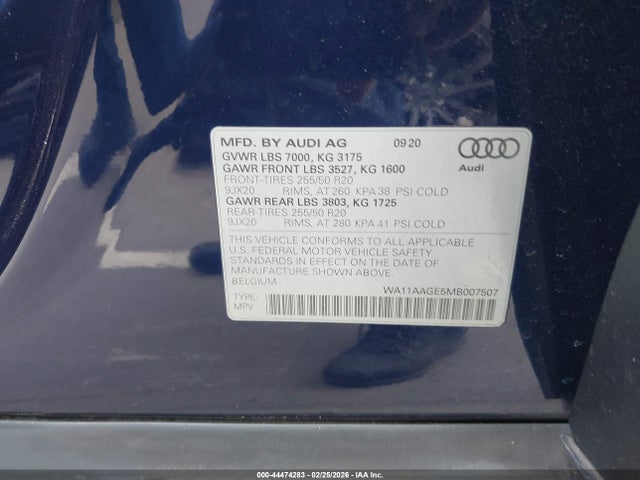 2021 AUDI E-TRON SPORTBACK WA11AAGE5MB007507 Photo 8