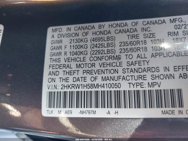 2021 HONDA CR-V 2HKRW1H58MH410050 Photo 8