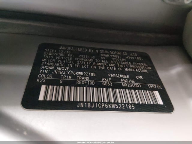 Aukcja sprzedaży 2019 Nissan Rogue Sport S, vin: JN1BJ1CP6KW522185, numer aukcji: 44474300