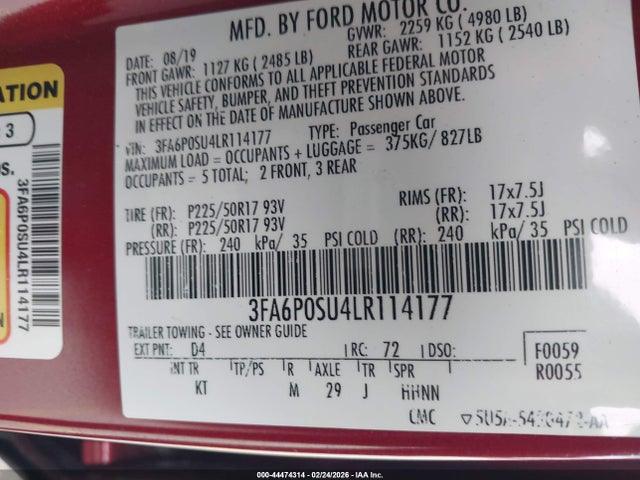3FA6P0SU4LR114177 Ford Fusion Plug-in Hybrid Titanium