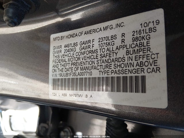 2020 Acura Tlx Standard მანქანა იყიდება აუქციონზე, vin: 19UUB1F35LA007710, აუქციონის ნომერი: 44474316