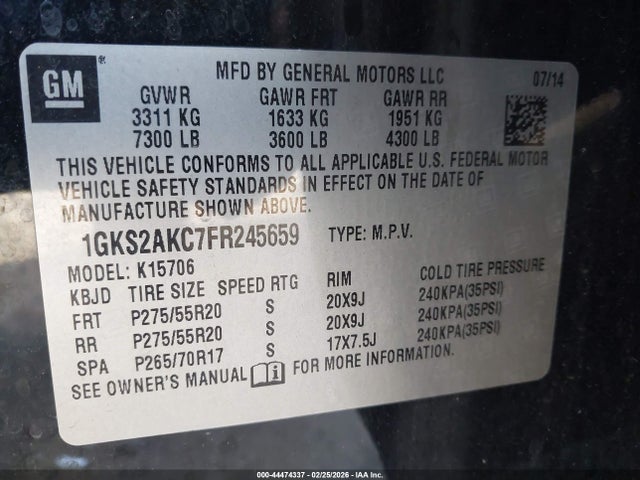 Продажа на аукционе авто 2015 Gmc Yukon Sle, vin: 1GKS2AKC7FR245659, номер лота: 44474337