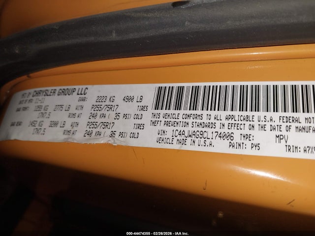 Продаж на аукціоні авто 2012 Jeep Wrangler Sport, vin: 1C4AJWAG9CL174006, номер лоту: 44474355