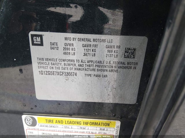 2012 Chevrolet Malibu 2lz მანქანა იყიდება აუქციონზე, vin: 1G1ZG5E7XCF336674, აუქციონის ნომერი: 44474359