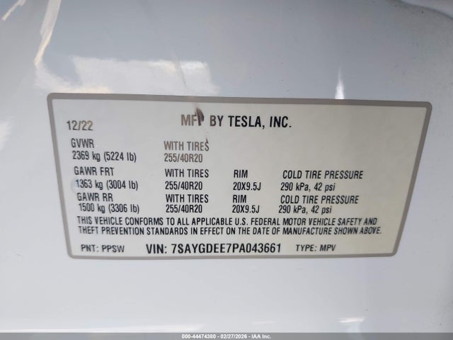 7SAYGDEE7PA043661 Tesla Model Y Awd/long Range Dual Motor All-wheel Drive