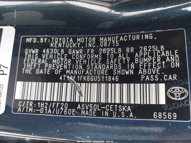 4T1BF1FK6GU511846 Toyota CAMRY SE