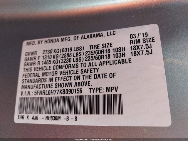 Honda Odyssey Ex-l 2019 5FNRL6H77KB090156 Image 9
