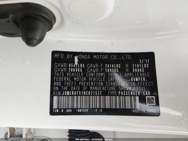 JHMCR6F51HC021537 Honda Accord Hybrid Ex-l