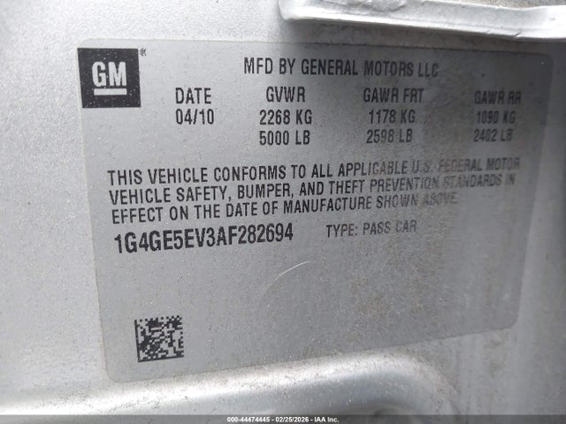 Aukcja sprzedaży 2010 Buick Lacrosse Cxs, vin: 1G4GE5EV3AF282694, numer aukcji: 44474445