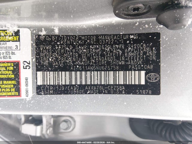 4T1G11AK5NU675758 Toyota CAMRY SE