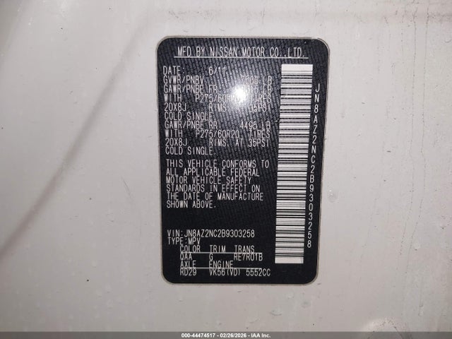 Aukcja sprzedaży 2011 Infiniti Qx56, vin: JN8AZ2NC2B9303258, numer aukcji: 44474517