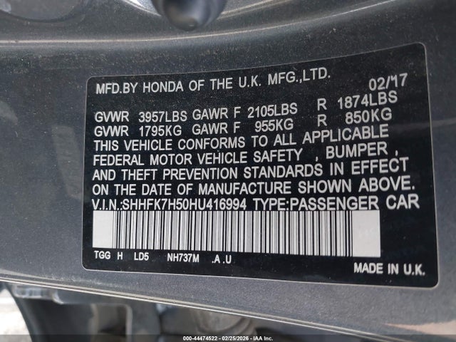 SHHFK7H50HU416994 Honda CIVIC EX