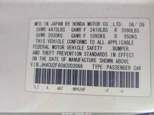 Aukcja sprzedaży 2010 Acura Tsx 2.4, vin: JH4CU2F60AC003066, numer aukcji: 44474531