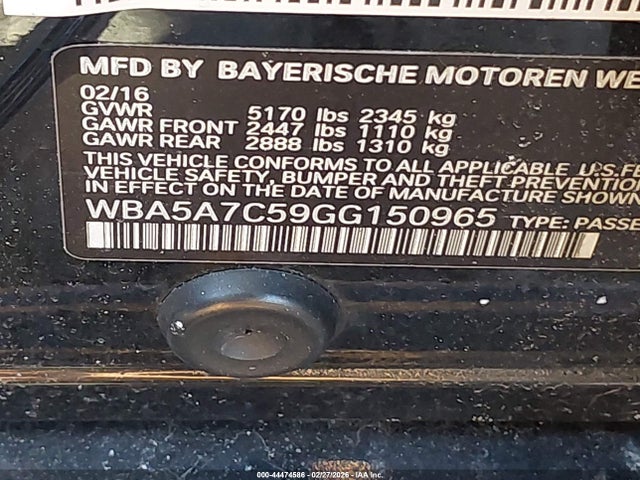 44474586 :رقم المزاد ، WBA5A7C59GG150965 vin ، 2016 Bmw 528i Xdrive مزاد بيع
