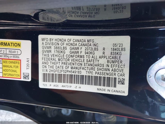 Honda Civic Sport 2023 2HGFE2F52PH549183 Image 9