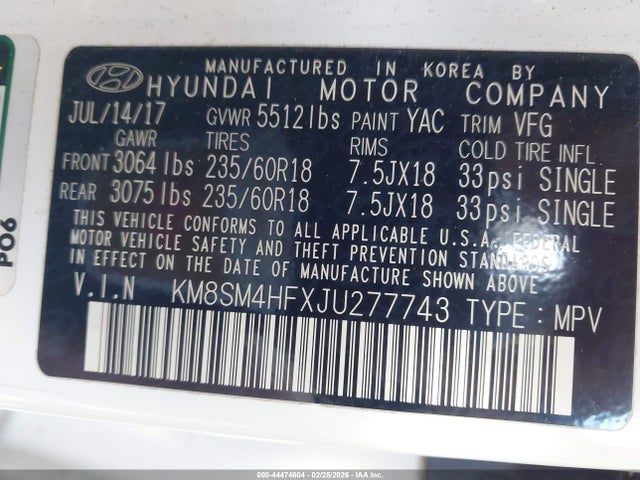 2018 HYUNDAI SANTA FE KM8SM4HFXJU277743 Photo 8