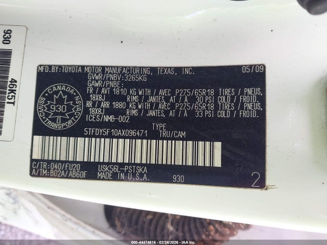 Продаж на аукціоні авто 2010 Toyota Tundra Sr5 5.7l V8, vin: 5TFDY5F10AX096471, номер лоту: 44474616