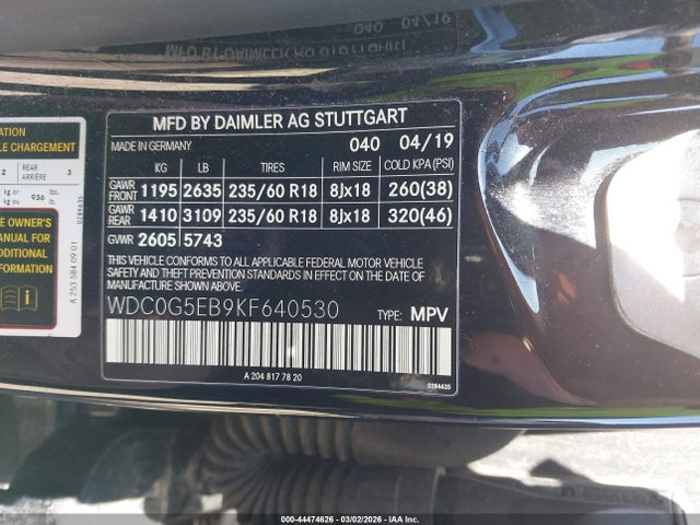 Aukcja sprzedaży 2019 Mercedes-benz Glc 350e 4matic, vin: WDC0G5EB9KF640530, numer aukcji: 44474626