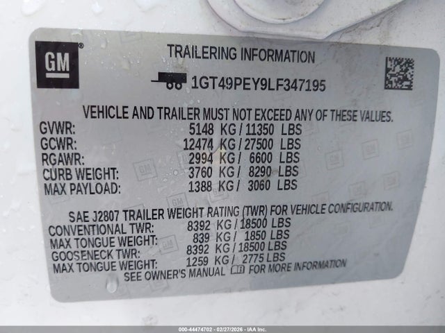Продаж на аукціоні авто 2020 Gmc Sierra 2500hd 4wd  Standard Bed At4, vin: 1GT49PEY9LF347195, номер лоту: 44474702