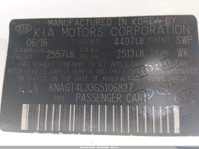 KNAGT4L33G5106827 KIA Optima Lx