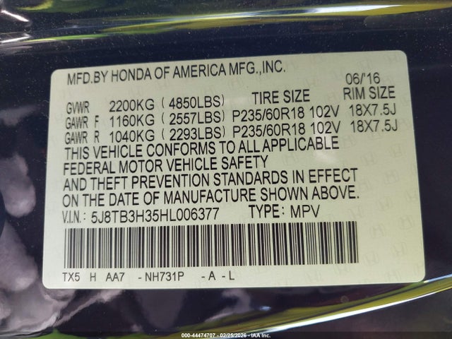 5J8TB3H35HL006377 Acura Rdx Acurawatch Plus Package
