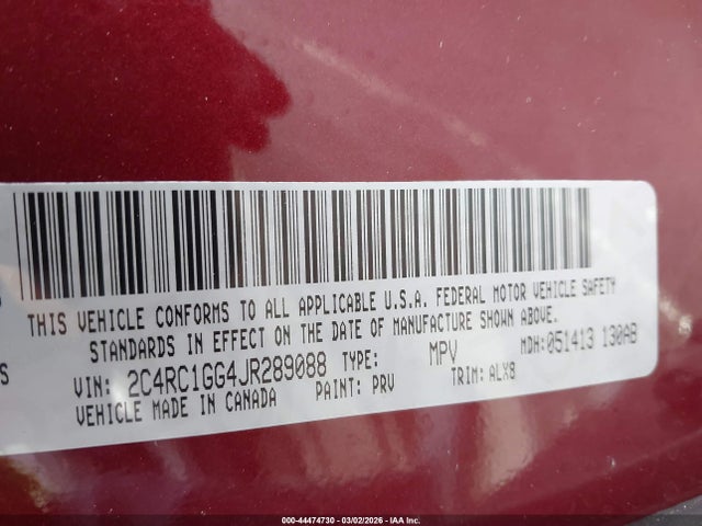Продаж на аукціоні авто 2018 Chrysler Pacifica Limited, vin: 2C4RC1GG4JR289088, номер лоту: 44474730