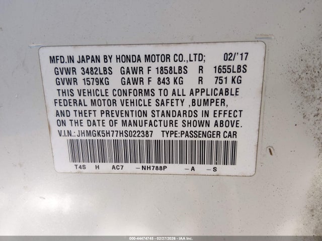 Продаж на аукціоні авто 2017 Honda Fit Ex, vin: JHMGK5H77HS022387, номер лоту: 44474745