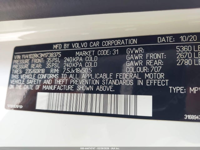 2021 VOLVO XC60 YV4102RK3M1738375 Photo 8