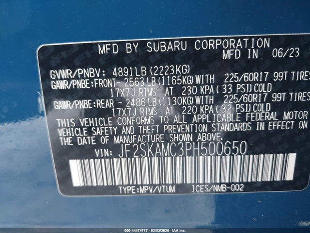 44474777 :رقم المزاد ، JF2SKAMC3PH500650 vin ، 2023 Subaru Forester Wilderness مزاد بيع