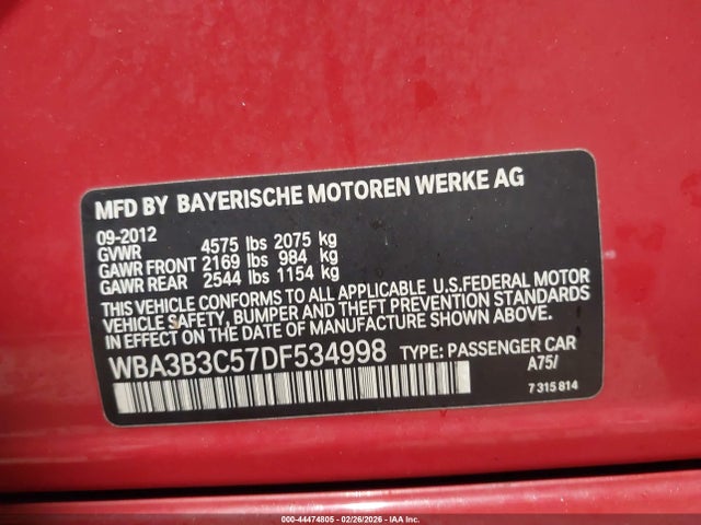 44474805 :رقم المزاد ، WBA3B3C57DF534998 vin ، 2013 Bmw 328i Xdrive مزاد بيع