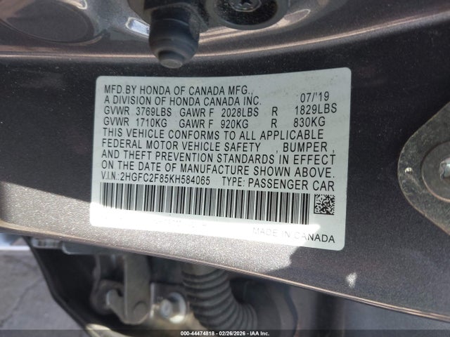 Honda Civic Sport 2019 2HGFC2F85KH584065 Image 9