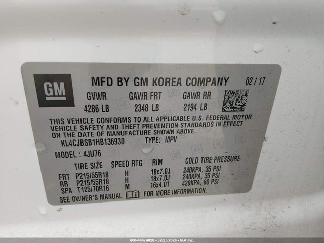 44474828 :رقم المزاد ، KL4CJBSB1HB136930 vin ، 2017 Buick Encore Preferred Ii مزاد بيع
