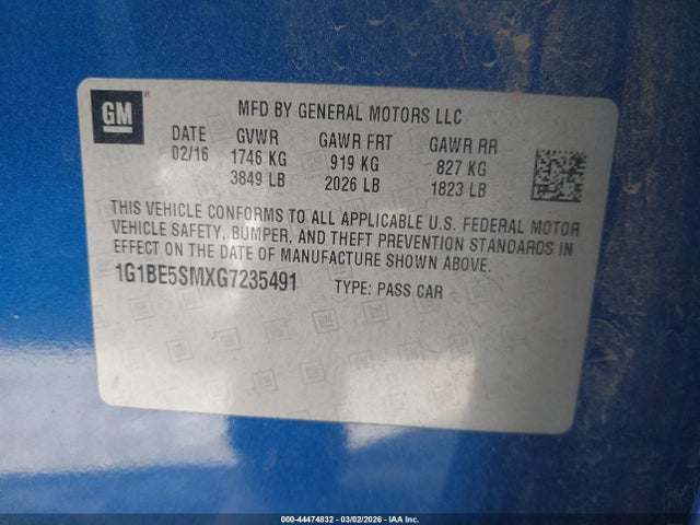 1G1BE5SMXG7235491 Chevrolet Cruze Lt Auto