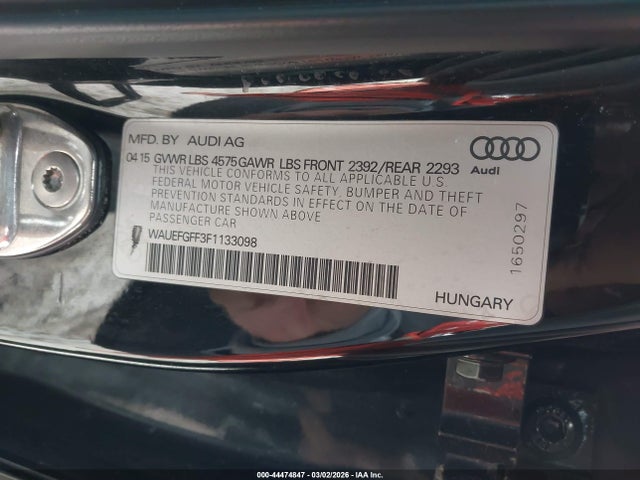 44474847 :رقم المزاد ، WAUEFGFF3F1133098 vin ، 2015 Audi A3 2.0t Premium مزاد بيع