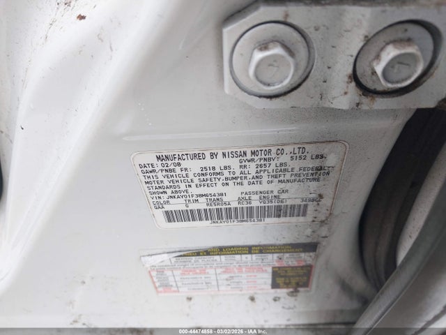 44474858 :رقم المزاد ، JNKAY01F38M654381 vin ، 2008 Infiniti M35x مزاد بيع