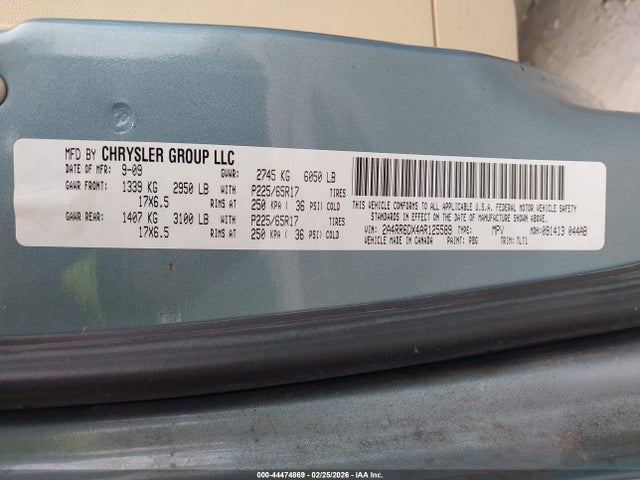 Продаж на аукціоні авто 2010 Chrysler Town & Country Limited, vin: 2A4RR6DX4AR125589, номер лоту: 44474869
