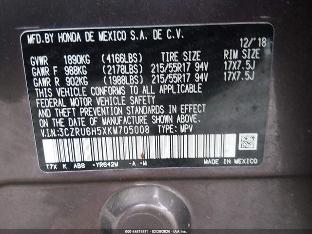 3CZRU6H5XKM705008 Honda HR-V EX